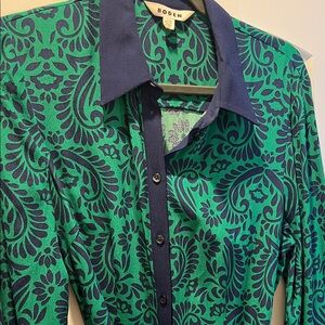 Boden Vibrant Green and Navy dress with tie waist and pockets!
